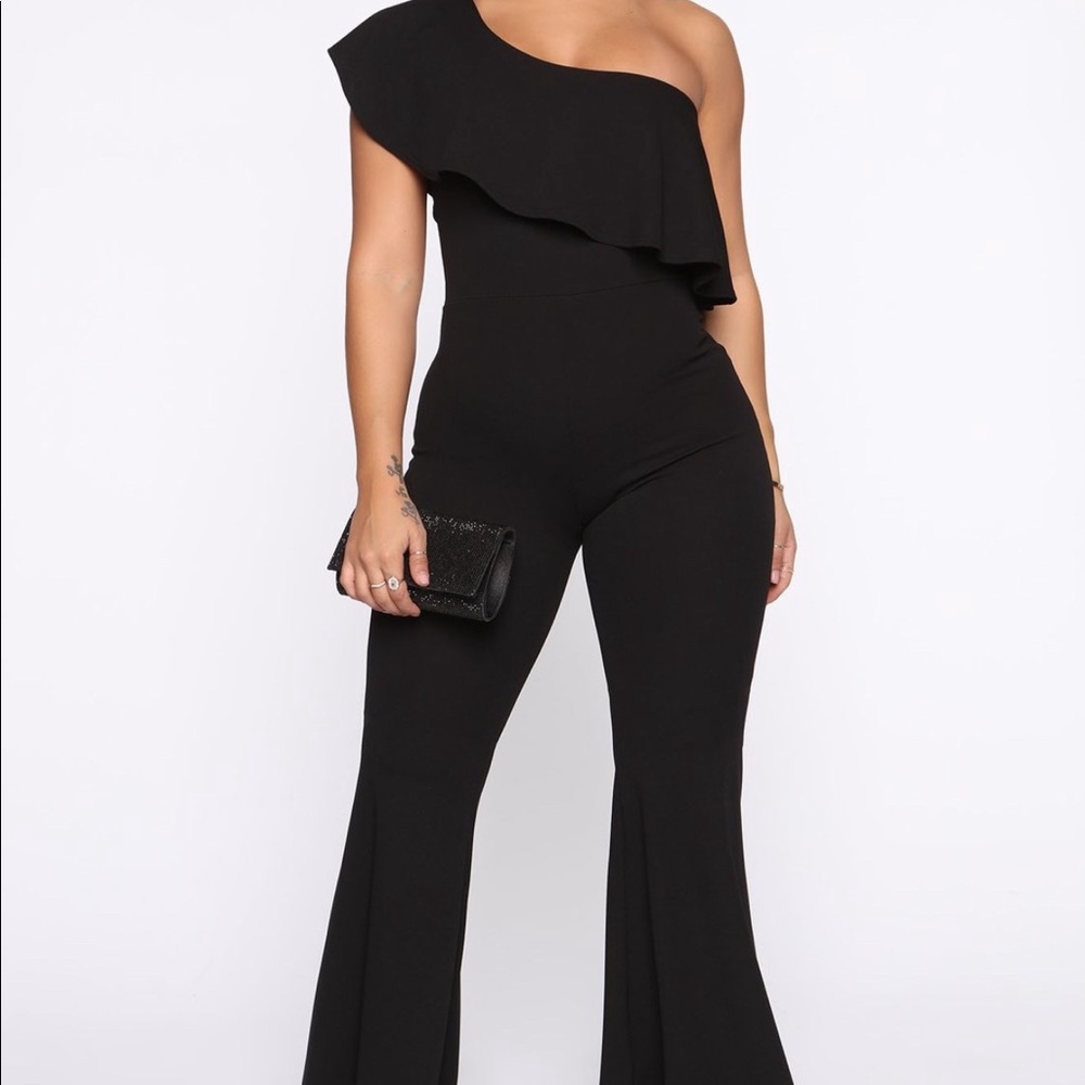 Black one shoulder jumpsuit
